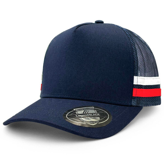 Navy White Red Striped Trucker Caps